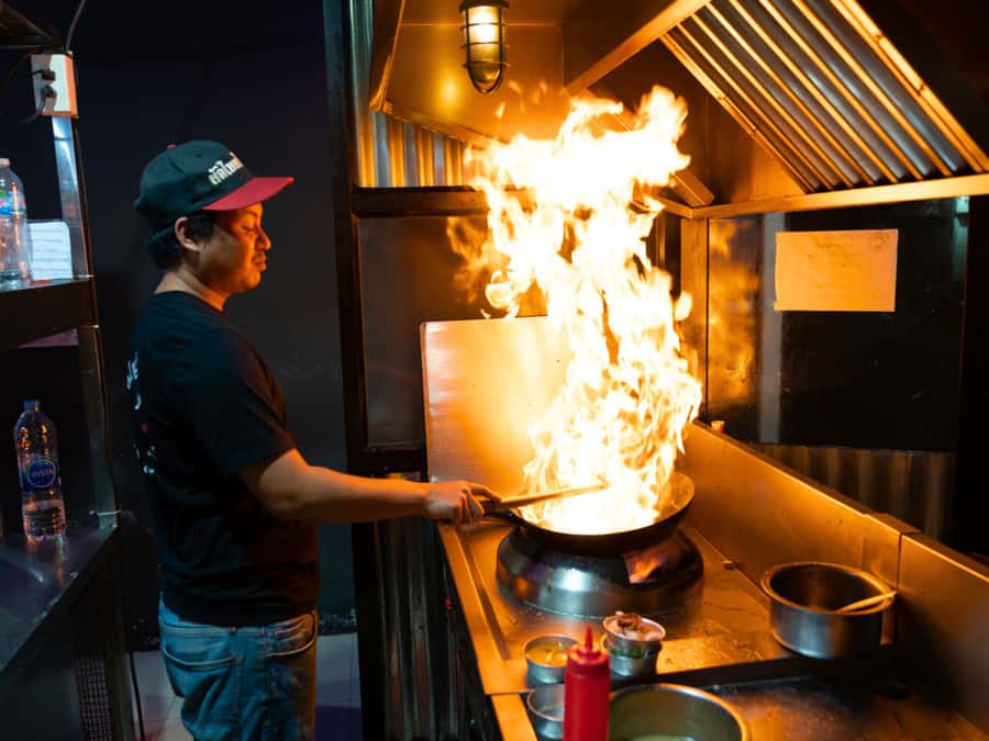 Bangkok Street Food and Night Lights by Tuk Tuk - Tom yum wonton, pork satay, and the first bites