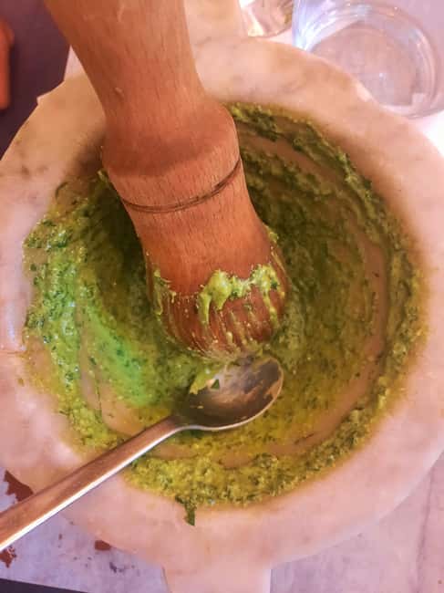 Cinque Terre: Pesto Making Class with Wine and Food Tasting - Making pesto the Ligurian way