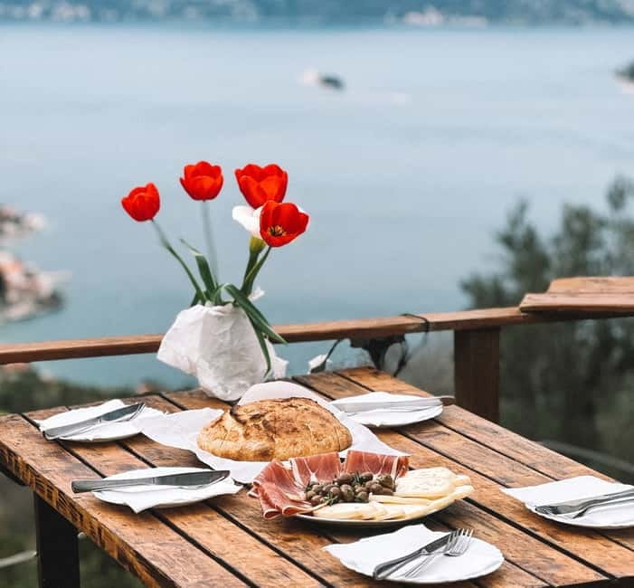 Kotor: Jeep Tour to Hidden Stone Village & Food Tasting - A forest terrace with Montenegrin food