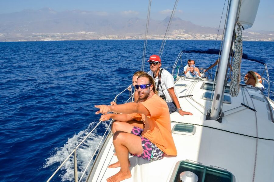 Tenerife: Sailboat Tour Whale Watching Food and Snorkeling - Searching for pilot whales and dolphins