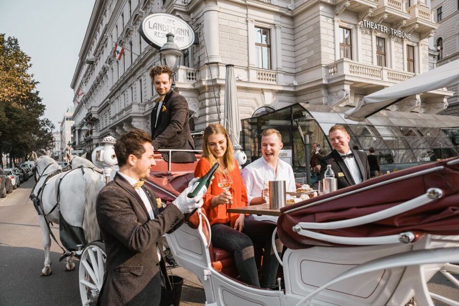 Vienna: Culinary Horse-Drawn Carriage Experience - Food, sparkling wine, and the table inside